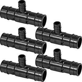 Poly Pex-A Expansion Tee Fitting 3/4" x 3/4" x 1/2", F1960 Tee 1 Inch x 1 Inch x 1/2 Inch Expansion Barb Connections, Plastic Pipe Fitting for use with Pex-A Tubing (Pack of 5)