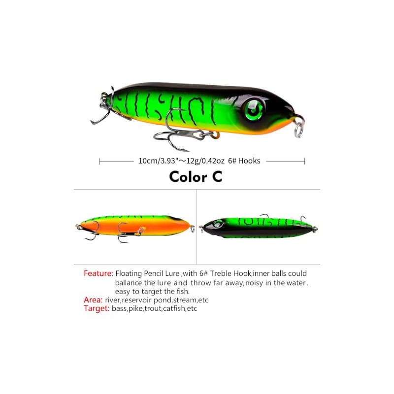 FOLANDO Floating Pencil Lure 10.2cm 11.5g with Internal Rattling Balls