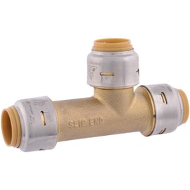 SharkBite Max 1/2 Inch Slip Tee, Push to Connect Brass Plumbing Fitting, Copper and CPVC, UR3362A