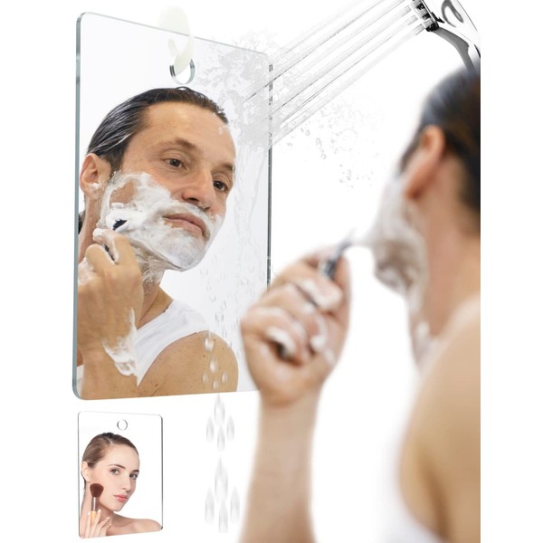 Shaving Mirror Shower, Extra Large Shower Mirror 21 x 29.7 cm Corresponds to A4 Paper, Shaving Mirror Bathroom Travel, Shaving Mirror, Shatterproof, Portable Wall Hanging, 4 x Larger than Original,