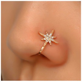 Inilbran Punk Crystal Star Clip On Nose Ring Vintage Star Fake Nose Ring Gold Star Nose Cuff Hoop Ring Non Pierced Nose Ring Gothic Clip On Nose Ring Jewelry for Women and Girls