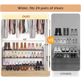 MISSLO Long 3 Tier Shoe Rack for Closet Shoe Organizer Storage Stackable Wide Shoe Shelf Holds 24 Pairs of Men Sneakers, Women Heels, Boots, Brown