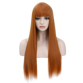 BERON Light Orange Wigs Straight Long Hair Wigs with Bangs Women Fashion Heat Resistant Synthetic Natural Looking Wig for Cosplay Party or Daily Use