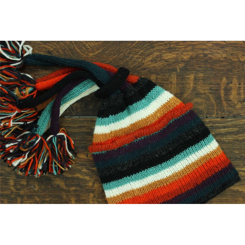 LOUDelephant Hand Knitted Beanie Fountain Tassel Hat - Stripe Anu