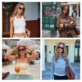 VANLINKER Retro Polarized Rectangle Sunglasses Womens Trendy 90s Small Square Sunnies Vintage Narrow Thin Frame VL9855, Brown Frame/Blue Lenses