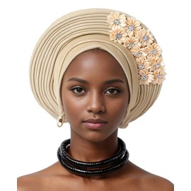Auto Gele Floral African Head Tie of Nigeria Aso Oke Headwraps Turban Wedding Party Flower Headwear Hijab for Women