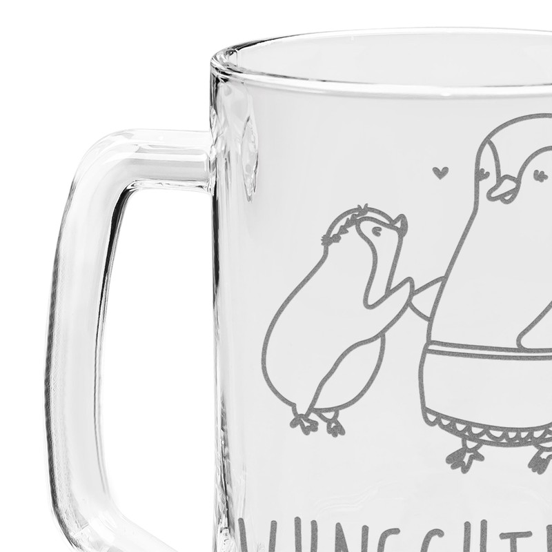 Mr. & Mrs. Panda Personalisierter Gravur Bierkrug Pinguin mit Kind