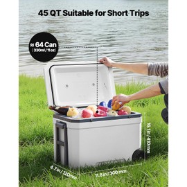 Happybuy 45QT Wheeled Portable Cooler – Lightweight Insulated Cooler with 60-Hour Ice Retention, Heavy-Duty Handles & Cup Holder, Ideal for Family Picnics, Camping & Long Trips