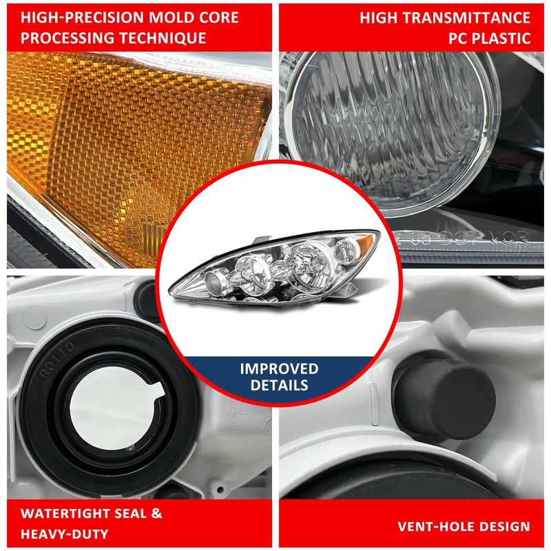 Headlight for Toyota Camry 05-06 4-Door Sedan Headlamp Assemblies Chrome