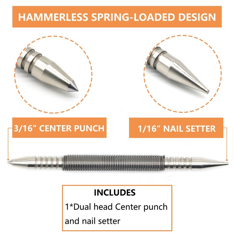 WHLLING 1/16″Dual Head Nail Setter and 3/16″Center Punch, 3500 PSI