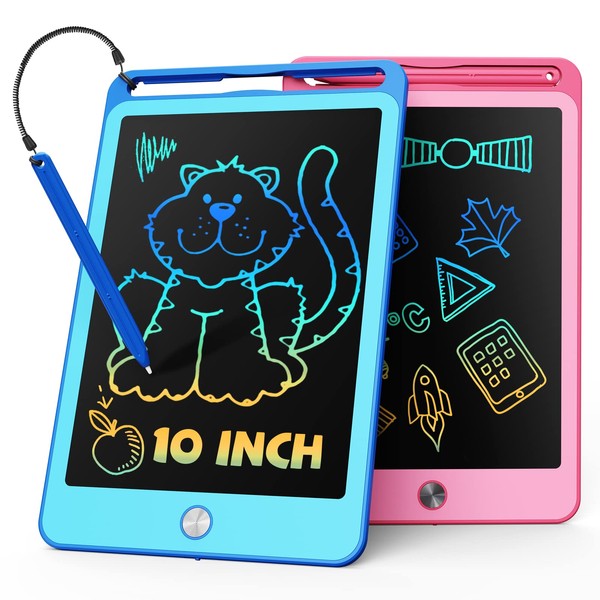 TEKFUN 2 Pack LCD Writing Tablet for Kids,10 Inch Doodle Board Drawing Board Reusable Drawing Tablet with Lanyard,Educational Kids Toddler Toys Birthday Gift for Boys Girls 3 4 5 6 Years Old