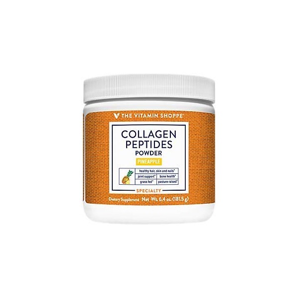 The Vitamin Shoppe Collagen Peptides Powder - Supports Hair, Skin Nails, Bones & Joints - Grass Fed & Pasture Raised, Pineapple (30 Servings)