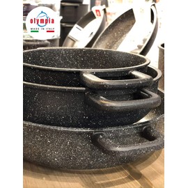 Olympia Hard Cook 11 Inch Round Non-Stick PFOA-Free Die-Cast Aluminum Casserole Pan, 8.6 L Capacity, Made in Italy