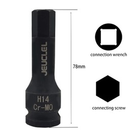JEUCLEL 14mm Hex Impact Bit Socket, H14 1/2-Inch Impact Drive Allen Socket, Cr-Mo Steel Lengthen Hex Screwdriver Socket Adapter