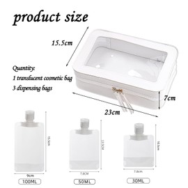 1pc Clear Travel Toiletry Bag, Cosmetic Organizer, with 3 Pcs Dividing Bags, Zipper Cosmetic Bag, Waterproof Toiletry Bag, for Men and Women (White)