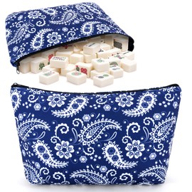 American Mahjong Bag Blue Paisley Mahjong Tiles Bags Soft Thickened Carrying Bag with Zipper Inner Pocket 13 x 7.8 x 3.2 Inches (Case Only)