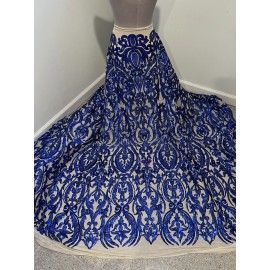 wowfabric4less123 Royal Gold 4way stretch sequins Embroidery Mesh Lace fabric 50” Width 1 Yard