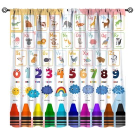 Nitmbi Alphabet ABC Kids Curtains，Colorful Cartoon Animal Learning Pattern Drapes Window 2 Panel Rod Pocket Curtain for Girls Boys Baby Bedroom Nursery Decor 41" W X 45" L 30%