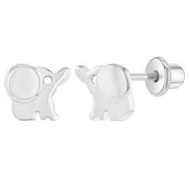 Rhodium Plated Elephant Prosperity Good Luck Safety Screw Back Earrings for Baby Girls - Cute and Adorable Small Elephant Animal Jewelry Fits for Babies, Infants, Toddlers & Little Girls