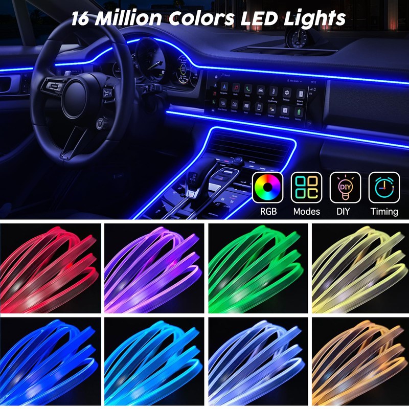 USB Car LED Lights, Interior Car Lights Strip with APP