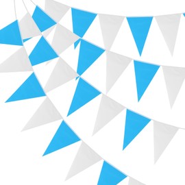 PATIKIL Pennant Banner Flags 100ft, 60 Pcs String Hanging Triangle Bunting DIY Flags for Grand Opening Wedding Birthday Party Decorations, Blue White
