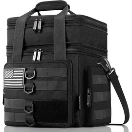 Tactical lunch box for men large insulated lunch bag adult heavy duty double deck expandable lunch cooler bag leakproof waterproof lunch tote for work office camping travel black - Color: A2green, Size: Default