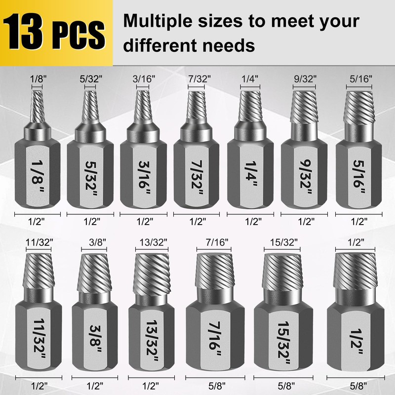 Topec Easy Out Screw Extractor Set 13-Piece, Multi-Spline Easy Out