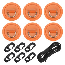PATIKIL D-Ring Patch, 6 Pcs Stainless Steel D-Ring PVC Patch Pad No Glue Include with 8.2ft Elastic Cords and Hooks for Inflatable Boat Paddle Board Canoe Surfboard, Orange