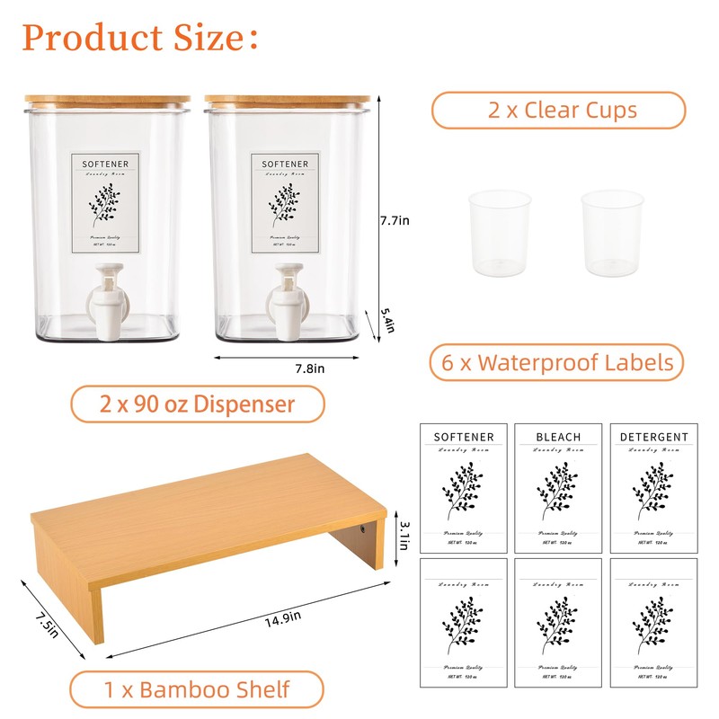 RoleDes Liquid Laundry Detergent Dispenser Set with Shelf and Bamboo