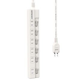 FUMITAKE Power Strip, 6 Outlets, Extension Cord, 3.3 ft (1 m), White Desk, Outlet, Wall Fixed, Lightning Guard, Individual Switch, Dust Shutter, Attachment Compatible, Energy Saving, 1500 W, Swing