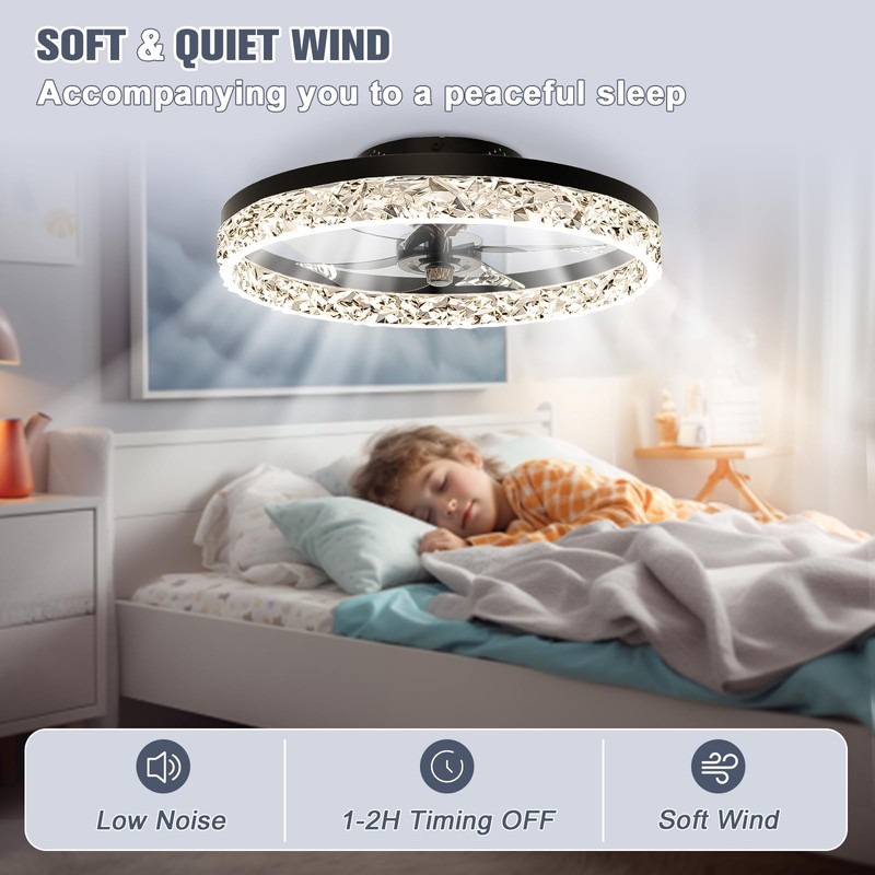 VOLISUN Low Profile Ceiling Fan with Lights and Remote, 19.7in