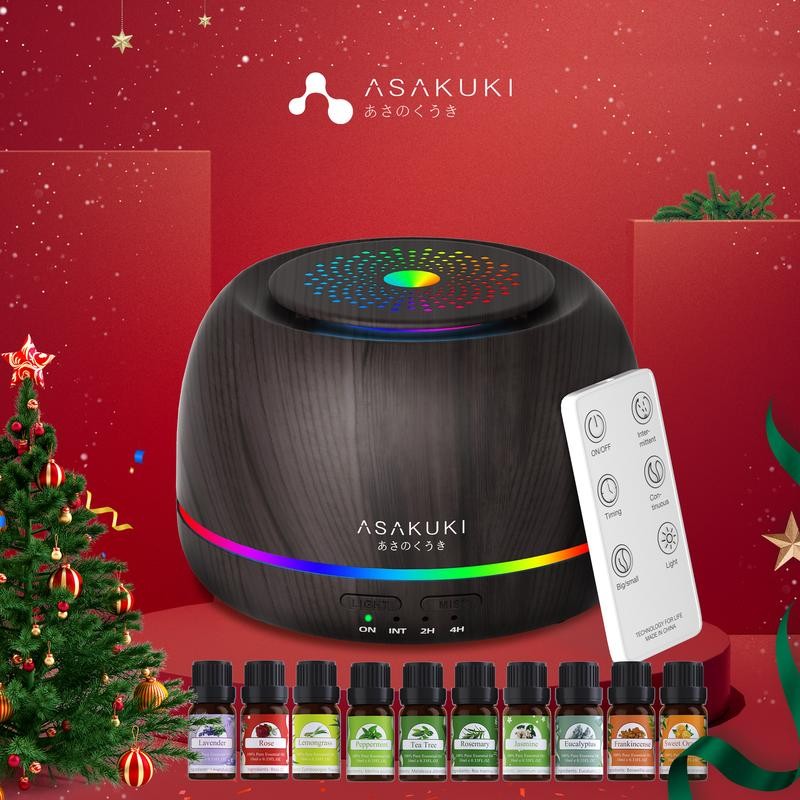 ASAKUKI 300ML Essential Oil Diffuser with Top 10 Oil Set