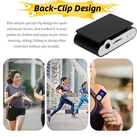 Mini Reproductor de Música MP3, Reproductor Ultraligero, Batería de Larga Duración, Mini Reproductor de Música MP3 Portátil Pantalla LCD con Clip Trasero para Deportes Tarjeta de Memoria(Negro)
