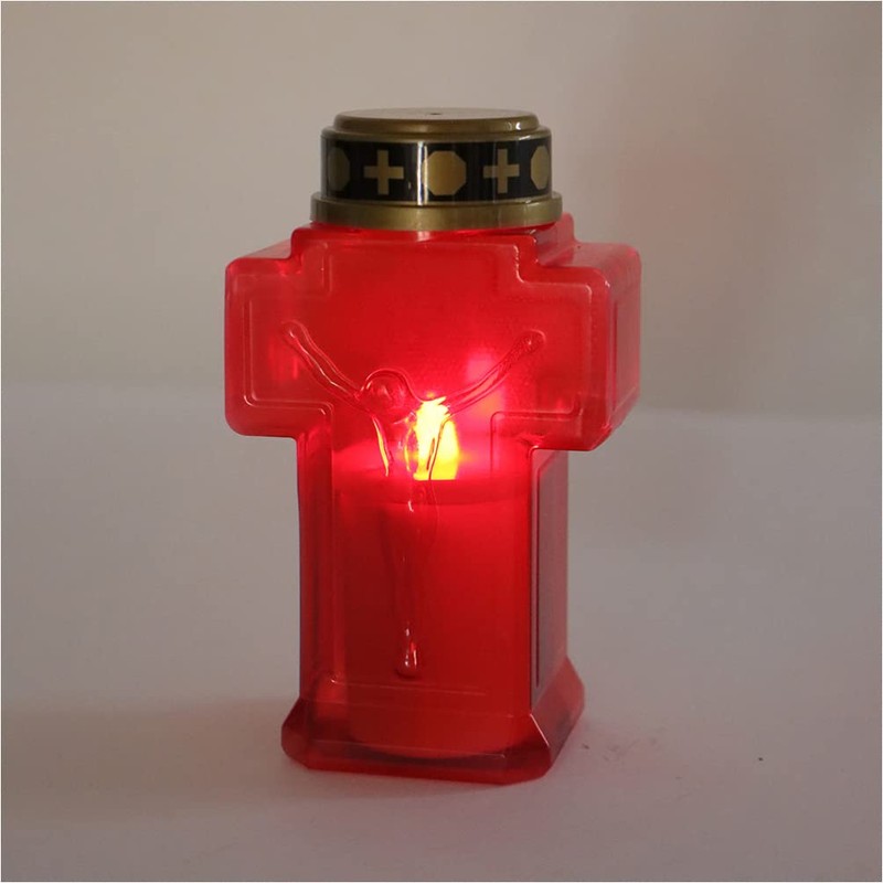 Uonlytech 2pcs Cross Candle Light, Red Flickering Flameless Candles Reusable