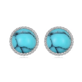 Stud Earrings Sterling Silver Opal/Black Onyx/Pearl/Moss Agate/Olivine Peridot/Pink Cat Eye Stone/Lapis Lazuli/Larimar Stud Earrings Jewelry Birthday Christmas Gifts for Women Teens, Sterling Silver,