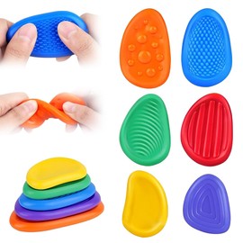 6 Pcs Fidget Toys Sensory Stone，Textured Worry Stone，Fidget Stress Toys for Anxiety Relief(Multi-Colors)