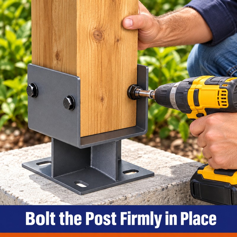 6x6 Elevated U-Shaped Steel Post Base Bracket for Wood Posts