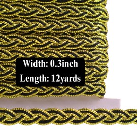 AIETSYEI Gold Trim Metallic Floral Gimp Braid Trim Lace 0.3" Wide x 12 Yards Centipede Edge for Craft & Decor (BlackGold)