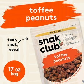 Snak Club Toffee Peanuts, Candied Peanuts with Praline Coat and Sweet Cream, Gluten-Free and Kosher Snack, 17 oz Resealable Bag