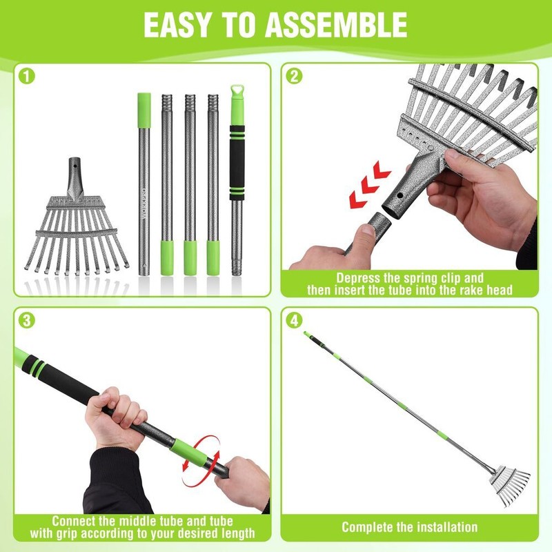 WORKPRO Heavy Duty Leaf Rakes 35-72" Adjustable Handle Metal Garden
