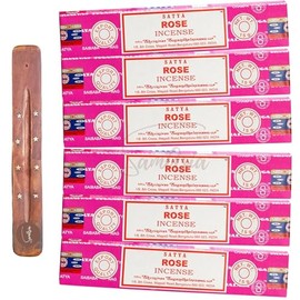 Satya Nag Champa Rose Incense Sticks | x6 pack | with SAMASIA incense sticks holder | Used for Aromatherapy, Spa, Yoga, Weddings, Meditation, Healing, Positivity and Relaxation