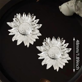 Unique Large Bohemian 14K Gold Sunflower Daisy Stud Earrings Boho Long Silver Sunflower Flower Dangle Drop Earring for Women Statement Vintage Summer Jewelry Gifts (1-Silvery)