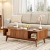 Concho 39.4" Fluted Coffee Table Walnut, Mid-Century Modern Wood Center