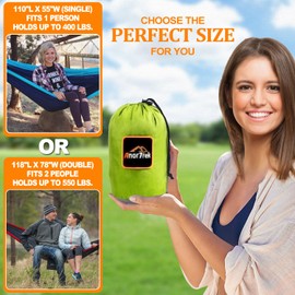 Anortrek Camping Hammock, Camping Essential, Lightweight Portable Hammock with Tree Straps, Suitable for Outdoor, Hiking and Travel, Single or Double Nylon Breathing Hammock