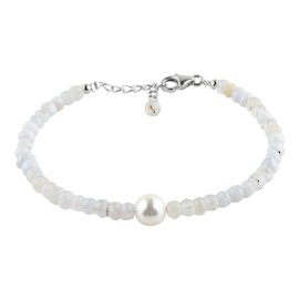 CRYSTALIS Natural Blue Lace Agate Beads Adjustable Bracelet with Elegant Pearl, High Grade Gemstones, Chakra Healing Stones, Gift Giving Jewelry, 925 Sterling Silver Womens Bracelet 8 inch