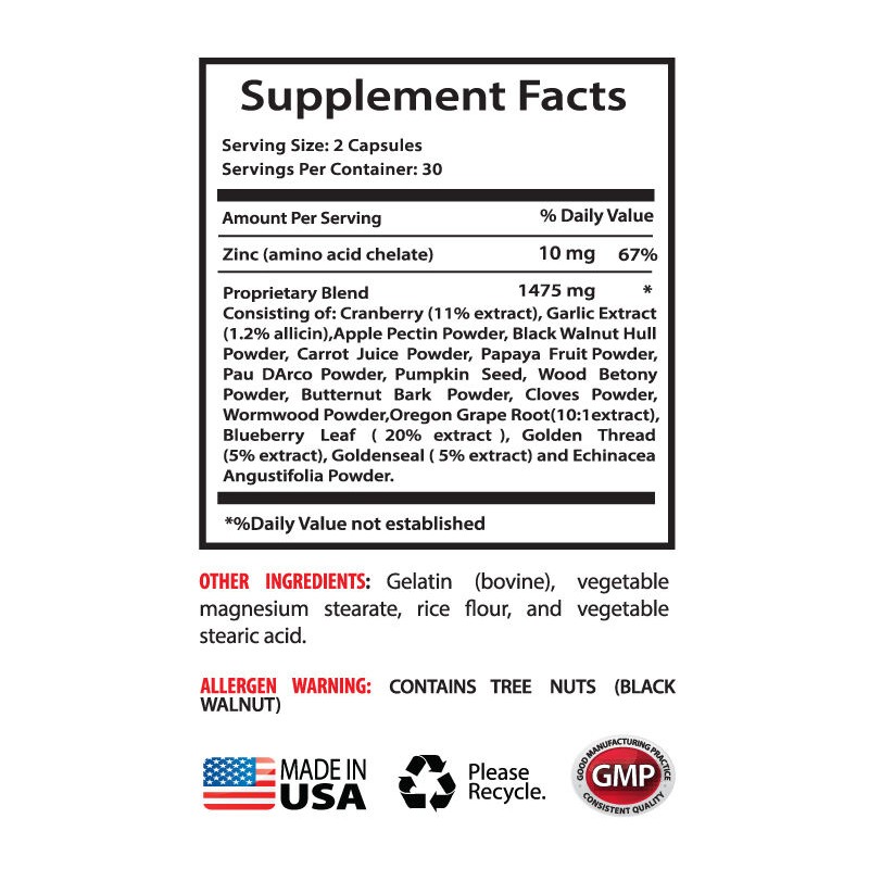 Kill Candida Capsules - Anti Parasite Cleanser 1485mg - Pectin