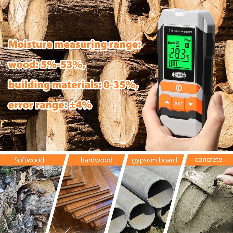 Wood Moisture Meter, 2 in 1 Pin & Pinless Moisture