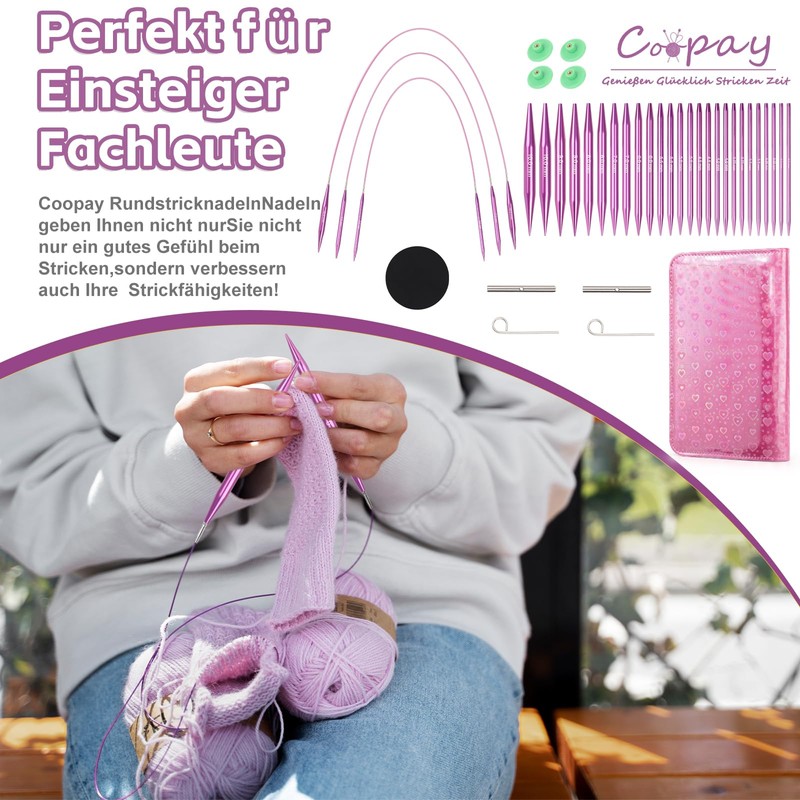 Coopay Interchangeable Circular Knitting Needles Set, 3.0-10 mm Knitting Needle