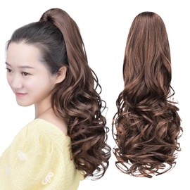 HSPCYGG Brown Clip Ponytail Synthetic Fake Pony Tails 22" 5.3 OZ Wavy Black Hair Extensions Hairpieces Women Wig Natural Yaki Fluffy¬ Tangled