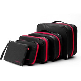 Bee Nesting BeeNesting Waterproof Compression Packing Cubes 5/6/8 sets, Large Travel Packing organizers for Carry on Luggage, 2 Sides Expandable Storage Bags (Black Red, G5set)